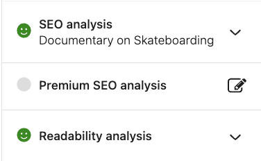 SEO analysis ranking - double green smily on the blog titled "Documentary on Skateboarding".  It's practically a kick-flip.